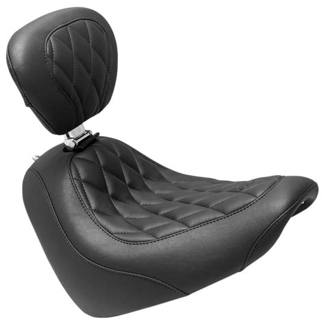 Mustang Wide Tripper Solo Seat With Backrest Diamond Black For Fat Bob