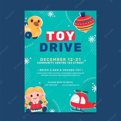 Premium Vector Flat Christmas Toy Drive Vertical Poster Template