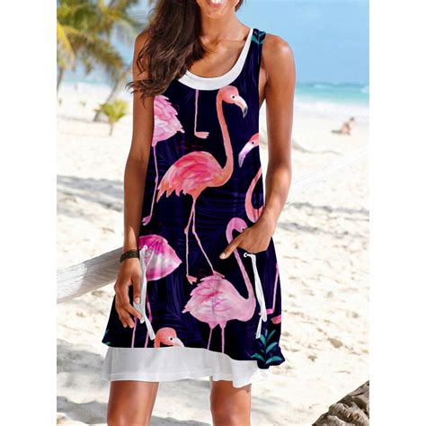 Kaufe Sommer Tiere Flamingos D Druck Vintage Frauen Kleid Mode Hawaii