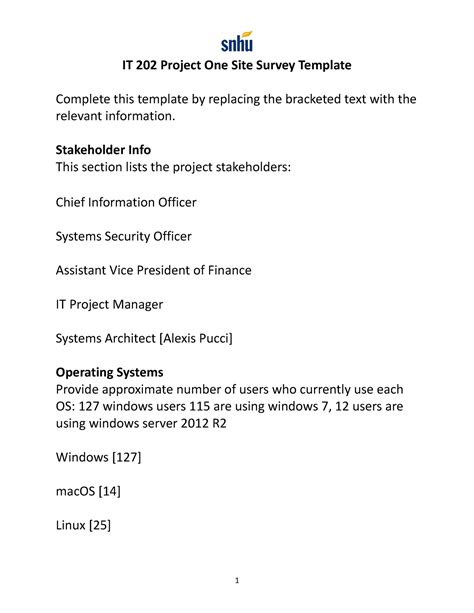 It Project It Project One Site Survey Template Complete This