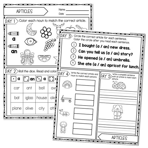 2nd Grade Grammar Worksheets Articles Lucky Little Learners