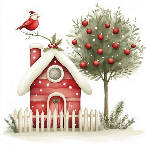 Christmas Bird Houses Digital Pages Holiday Printable Digital