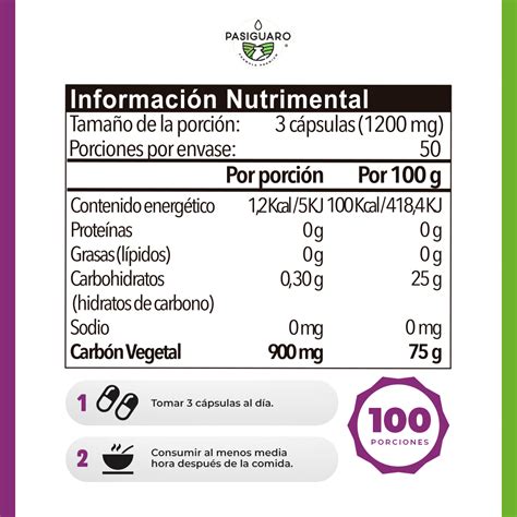 CARBÓN VEGETAL BOLSITA 150 cápsulas de 400 mg Pasiguaro