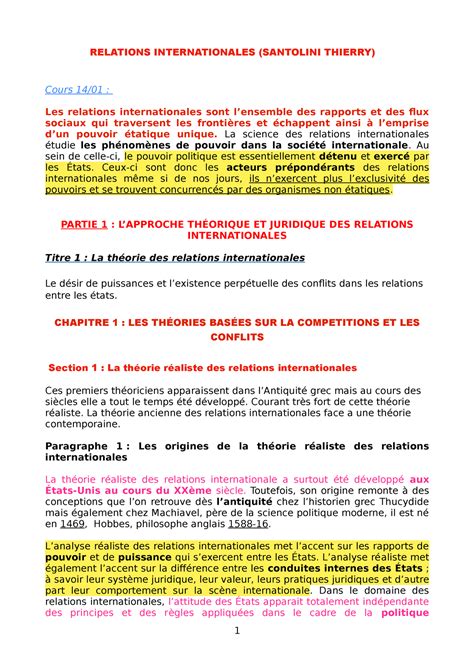 Chapitre 1 Cours Relations Internationales RELATIONS