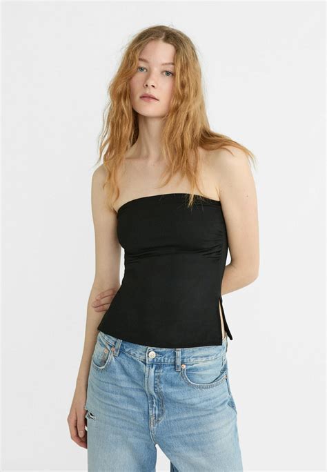 Stradivarius Bandeau With Side Vents Top Black Schwarz Zalando At