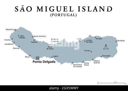 Mapa político de las Azores con capital Ponta Delgada Región autónoma