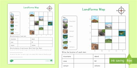 Coordinate Grid Map Worksheets Lovely Landform Coordinates Map Grid Worksheet for Kids – Simple ...