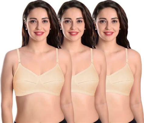 Buy Featherline Women Beige Solid Pure Cotton Pack Of Non Padded Bra