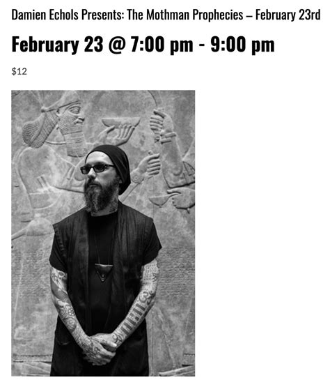 Damien Echols Presents The Mothman Prophecies — February 23 2023 New Orleans La Us The