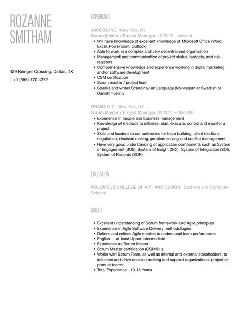 Scrum Master Project Manager Resume Samples Velvet Jobs