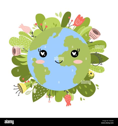 Happy Earth Day Cute Cartoon Funny Kawaii Character Vector