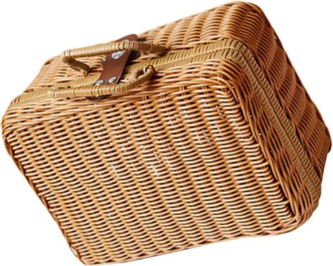 Ultechnovo Imitation Rattan Suitcase Storage Bin With Lid Basket