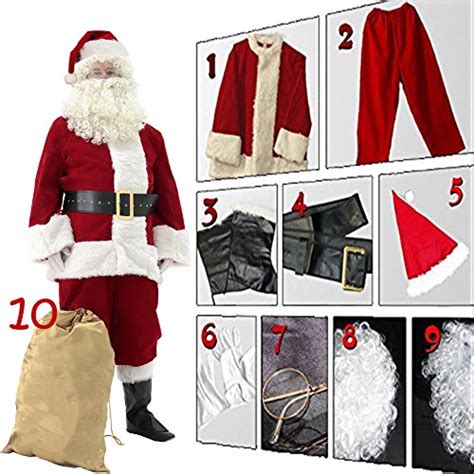 Svansea Mens Deluxe Santa Suit 11pc Christmas Ultra Velvet Adult