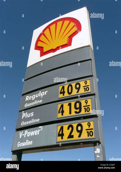 Shell Gas Station Sign Showing Gasoline Prices Over 4 Per Gallon San