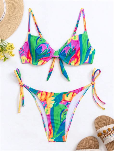 Tie Dye Underwire Tie Side Bikini Swimsuit Shein Usa