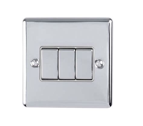 Carlisle Brass Eurolite Enhance Decorative 3 Gang 10amp 2 Way Switch Polished Chrome With Grey