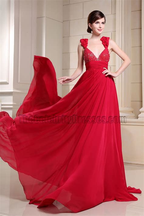 Sexy Backless Red Chiffon Formal Dress Prom Evening Dresses Thecelebritydresses