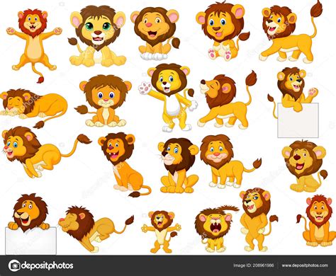 Vector Illustration Cartoon Lions Collection Set Stock Vector Image By