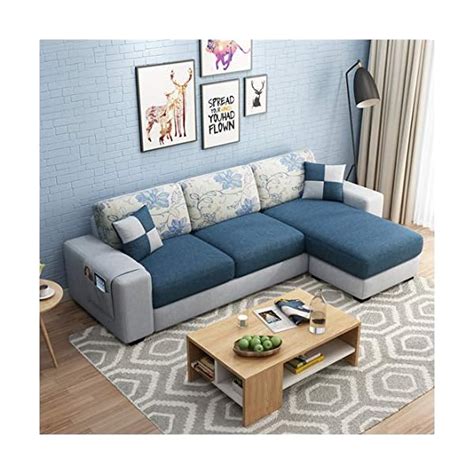 Furny Orlando Fabric Seater Rhs L Shape Sofa Set Blue Grey