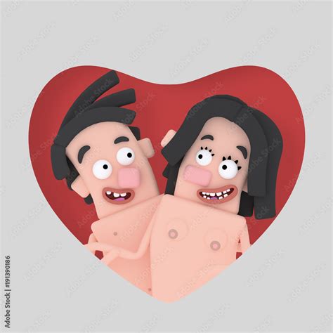 Nude Couple In Love Posing Into Red Heart Isolate Easy Background Remove Easy Color Change
