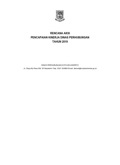 RENCANA AKSI PENCAPAIAN KINERJA DINAS PERHUBUNGAN TAHUN 2019