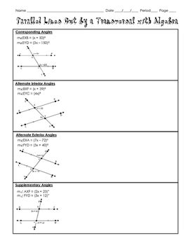 Parallel Lines Cut By A Transversal With Algebra By Focus On Math