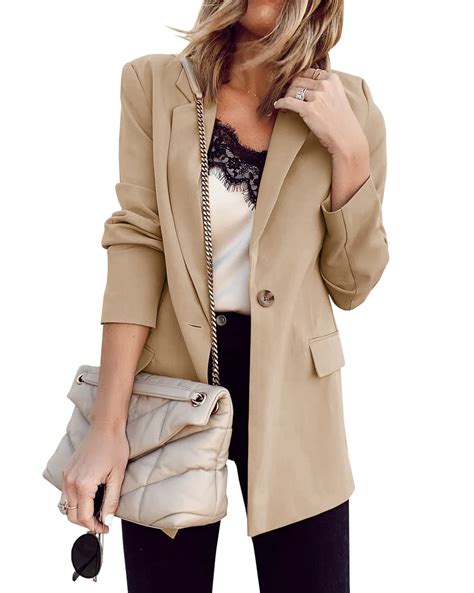 Ivay Womens Casual Blazers Lightweight Open Front Long Sleeve Work Office Blazer Jacket Khaki X