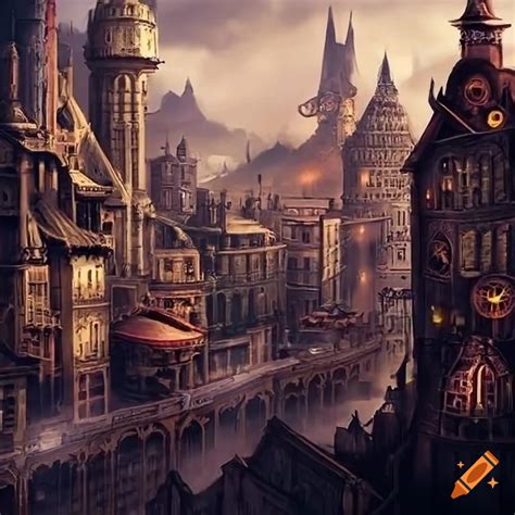 Steampunk Fantasy City Artwork On Craiyon