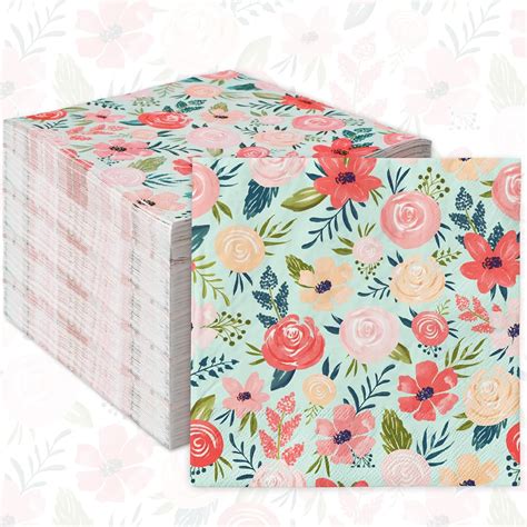 Anydesign 100pcs Floral Paper Napkin Spring Pink Flower