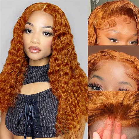 Amazon 20Inch Ginger Curly Lace Front Wigs Human Hair 13X4 Orange