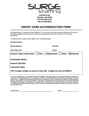 Fillable Online Credit Card Recurring Payment Authorization Form