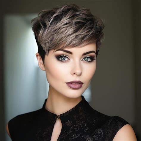 Premium AI Image A Model With Short Hair And A Black Dress With A