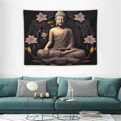 ONETECH Bohemian Tapestry Wall Hanging Golden Lotus Sitting Buddha