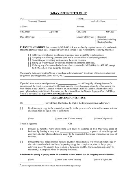 Free Nevada 5 Day Notice To Quit Non Compliance Pdf