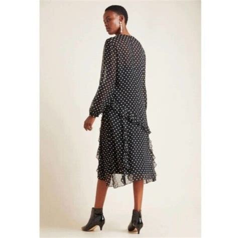 Anthropologie X Maeve Serina Black White Polka Dot Ru Gem