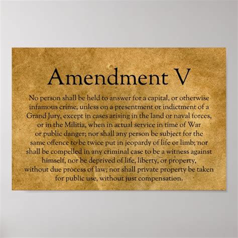 The Fifth Amendment To The Us Constitution Poster