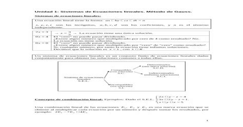 Sistemas De Ecuaciones Lineales M Todo De Gauss · 1 Unidad 1 Sistemas