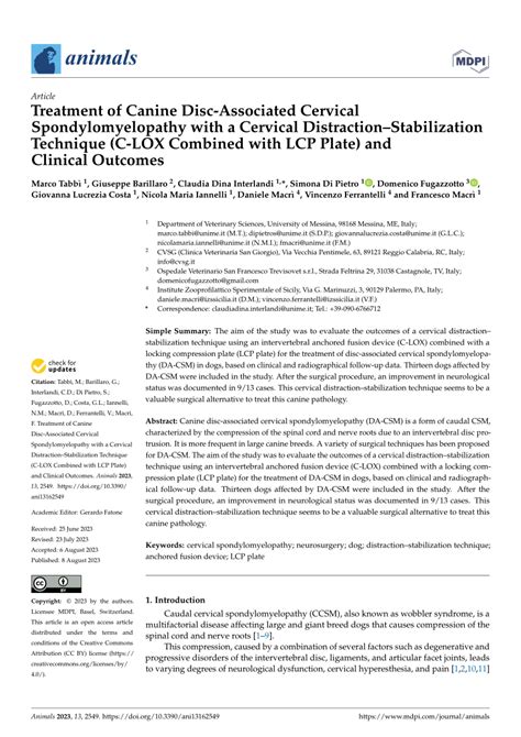 Pdf Treatment Of Canine Disc Associated Cervical Spondylomyelopathy