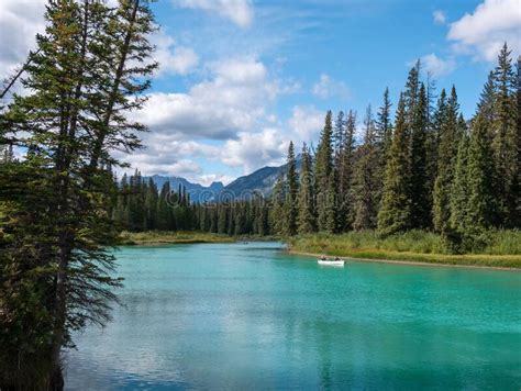 Town Of Banff Bow River Trail Scenery In Summer Sunny Day Banff