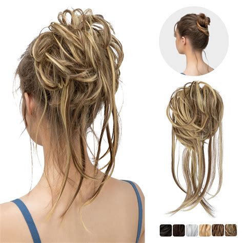 Postiches synthétiques à Chignon décoiffé chouchou bouclé noir blond