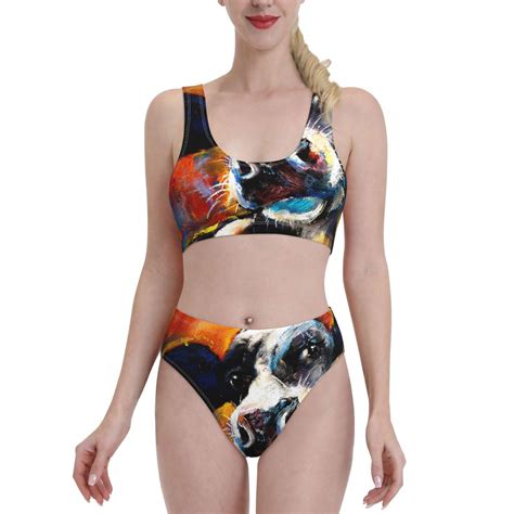 Fotbe Women S Cow Print Bikini High Waisted Swimsuit Two Piece Bathing