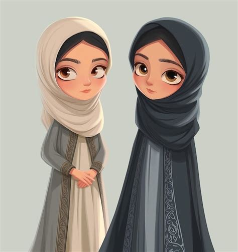 Premium Photo Two Cartoon Arab Girls In Traditional Clothes Isolated