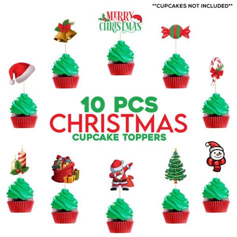 Merry Christmas Cup Cake Toppers Xmas Party Cake Decoration Pack Of