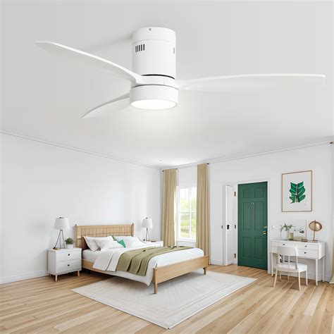 Sofucor Low Profile White Ceiling Fan With Light And Remote Control