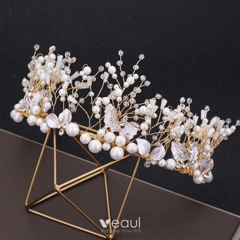 Chic Beautiful Gold Bridal Jewelry Metal Tiara Earrings Ivory