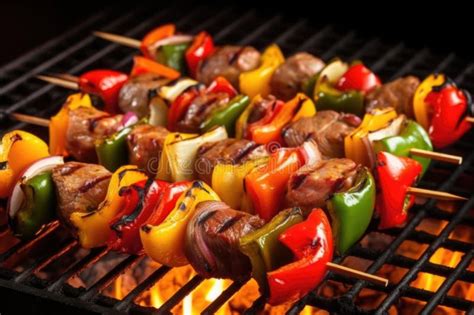 Brochetas De Carne Y Verduras A La Parrilla Imagen De Archivo Imagen