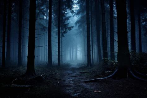 Premium Photo | Mystical forest with dark blue hues