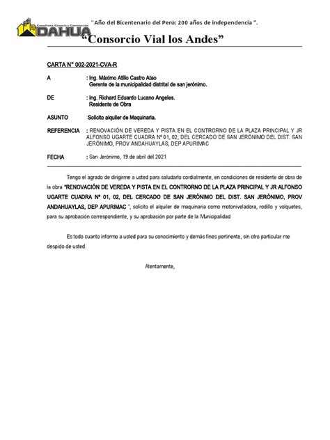 Carta 02 Maquinarias Pdf