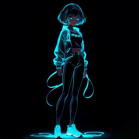 Neon Wallpaper 4K, Anime girl, Black background