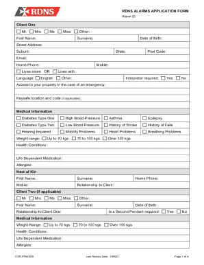 Fillable Online Rdns Alarms Application Form Silver Chain Fax Email